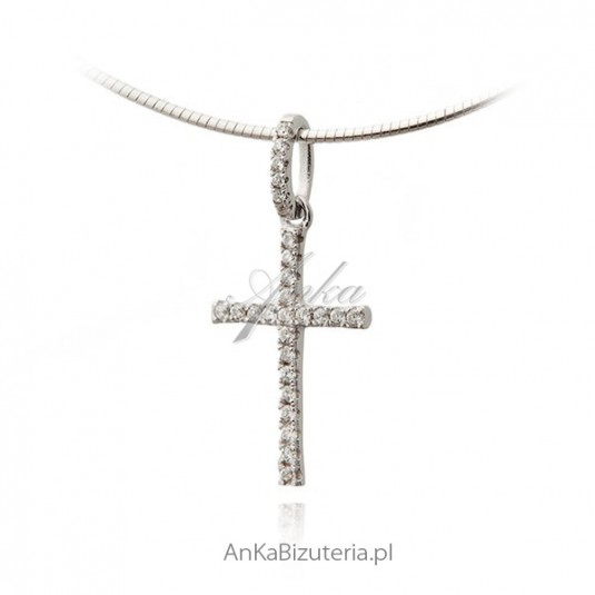 Krzyżyk srebrny z maleńkimi cyrkoniami Śliczny