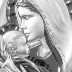 Maryja całująca w czółko Jezusa-srebrny obrazek. GRAWER