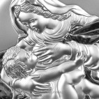 Mały srebrny obrazek Matka Boska karmiąca maleńkiego Jezusa. GRAWER