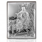 Srebrny obrazek - Anioł Stróż - Prezent dla Dziecka: Chrzest, Komunia, Rocznica-GRAWER