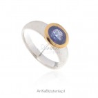 Pierścionek zaręczynowy - Piękny pierścionek srebrny z prawdziwym tansanitem