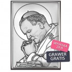 Duży srebrny obraz Jana Pawła II 18*24 Wizerunek Papież w gorliwej modlitwie
