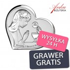 Pamiątka dla dziewczynki na Komunię - Obrazek srebrny 11*6,9 cm