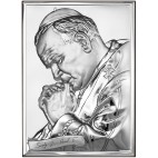 Piękny obrazek Papież Jan Paweł II Pamiątka srebrna 13 cm/18 cm