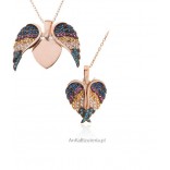 Silberne Halskette mit bunten Zirkonen und Türkis - Herz in den Flügeln