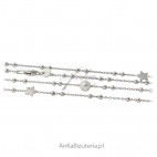 Długi naszyjnik srebrny z białymi perełkami 90 cm