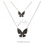 Silberne Halskette mit bunten Zirkonia und türkisfarbenen Schmetterlingen