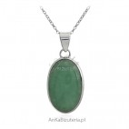 Zawieszka srebrna z zielonym jadeitem - Klasyczna biżuteria z kamieniami naturalnymi