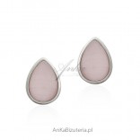 Silberne Teardrop-Ohrringe mit rosafarbenem Stein