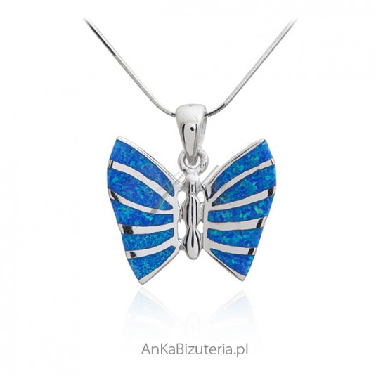 Zawieszka srebrna niebieski motyl z opalem
