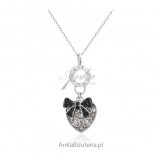 Silberschmuck - ein stilvolles Herz mit schwarzer Schleife - eine Silberkette
