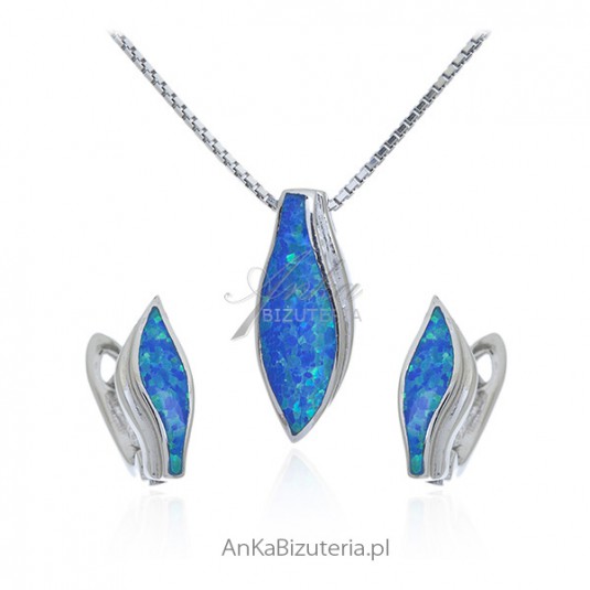 Biżuteria srebrna komplet z niebieskim opalem
