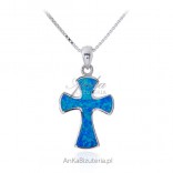 Silbernes Kreuz mit blauem Opal
