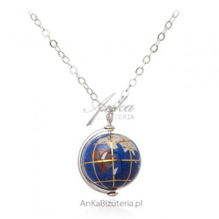 Srebrny naszyjnik GLOBUS - mały z sentencją " You are my world"