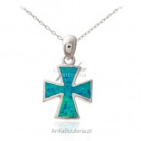 Silbernes Kreuz mit blauem australischem Opal
