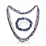 Halskette aus natürlichen Zuchtperlen in Marineblau und Grau
