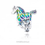 HORSE Silberbrosche mit farbigem Muranoglas
