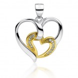 Silberanhänger mit kleinem Herzen in großem Herzen - vergoldet mit Zirkonia