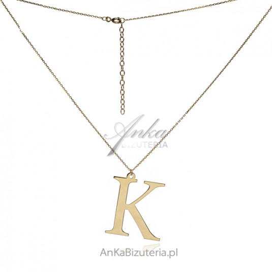 Modna biżuteria srebrna Naszyjnik pozłacany z literką K