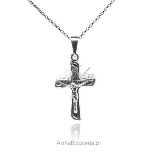 Krzyżyk srebrny z wizerunkiem Pana Jezusa oksydowany