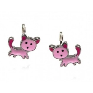 Kolczyki srebrne różowe kotki na angielskim zapięciu