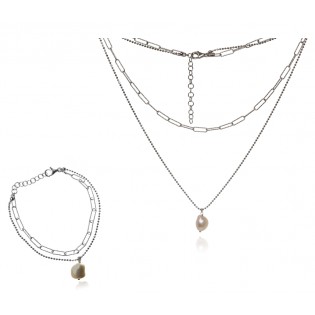 Piękny komplet biżuterii srebrnej z naturalną białą perłą
