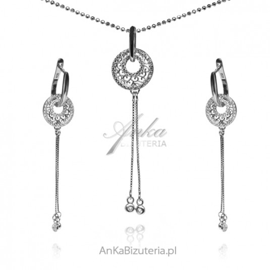 Komplet biżuteria srebrna z maleńkimi cyrkoniami