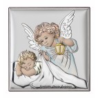 Aniołek nad dzieckiem z latarenką - obrazek srebrny kolorowy v11 cm/11 cm