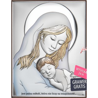 Madonna z dzieciątkiem - obrazek srebrny kolorowy 13 cm* 18 cm