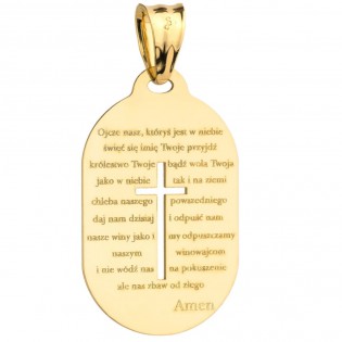 Medalik złoty pr. 525 z krzyżykiem i modlitwą Ojcze nasz - Prezent na Komunie