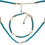 Ein Set aus Silberschmuck, vergoldeter Halskette und Armband mit Türkis und Aquamarin