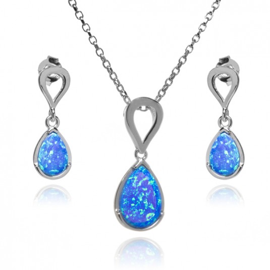 Biżuteria srebrna z niebieskim opalem - komplet