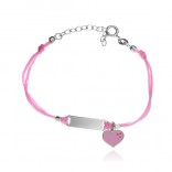 Silberner Kinderschmuck - Armband mit rosa Herz an rosa Schnur - GRAVUR