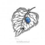 Silberne LEAF Brosche mit blauem Opal