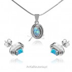 Komplet biżuterii srebrnej z niebieskim opalem