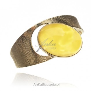 Piękna bransoletka srebrna pozłacana z żółtym bursztynem - biżuteria artystyczna