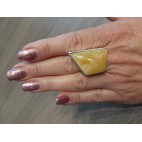 Oryginalny pierścionek srebrny z żółtym bursztynem - dowolna regulacja - na prezent!