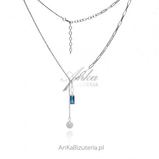 Srebrny naszyjnik KRAWATKA z niebieską cyrkonią - Kobieca delikatna biżuteria