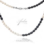 Perlen aus natürlichen weißen und schwarzen Perlen Silber pr. 925