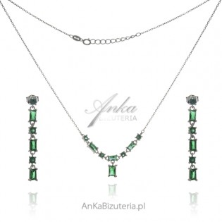 Srebrny komplet biżuterii z zieloną cyrkonią