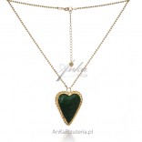 Vergoldete Silberkette mit natürlichem grünem Malachit BIG HEART
