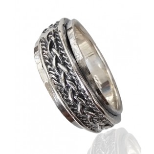 Srebrny pierścionek ANTYSTRESOWY z koronkowym oksydowanym wykończeniem