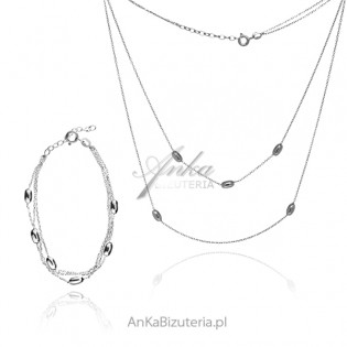 Komplet biżuteria srebrna bransoletka i naszyjnik z owalnymi przywieszkami