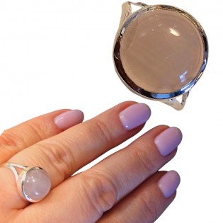 Pierścionek srebrny z naturalnym różowym kwarcem - okrągły