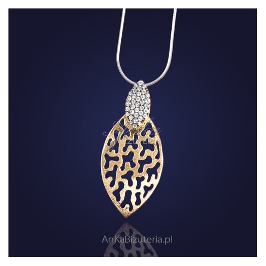 Srebrna biżuteria: Prześliczny srebrny wisiorek z cyrkoniami-złocony.