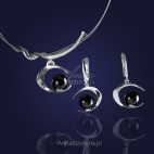 Komplecik biżuterii : naszyjnik i kolczyki srebrne rodowane z onyksem - 10% RABATU.