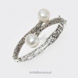 Eleganter und sehr femininer Schmuck - Silberarmband mit Markasiten und Perlen