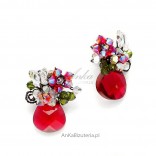 Romantische Ohrringe mit Swarovski - Lewanowicz-Kristallen - rot