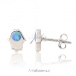 Silber rhodinierte Ohrringe mit blauem Opal - eine Pfote.